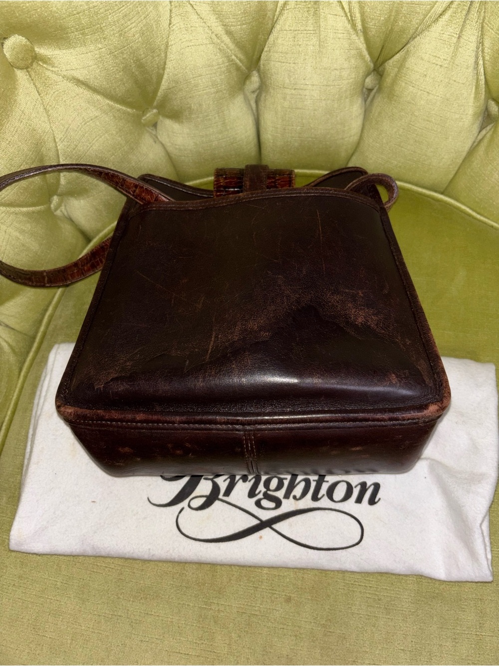 Brighton Brown Leather Crossbody Purse  Basketweave  Magnetic Snap  9"x9" - Picture 10 of 10